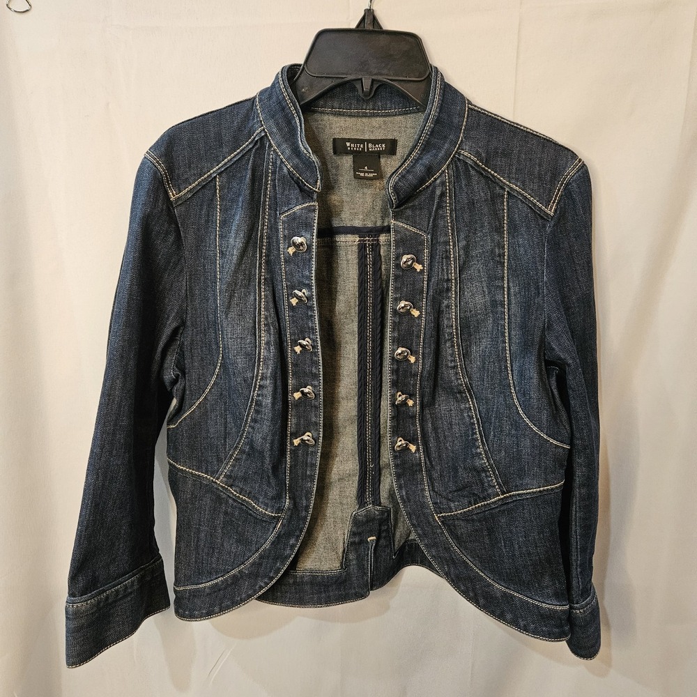 White House Black Market Dark Indigo Denim Military-Style Jean Blazer
